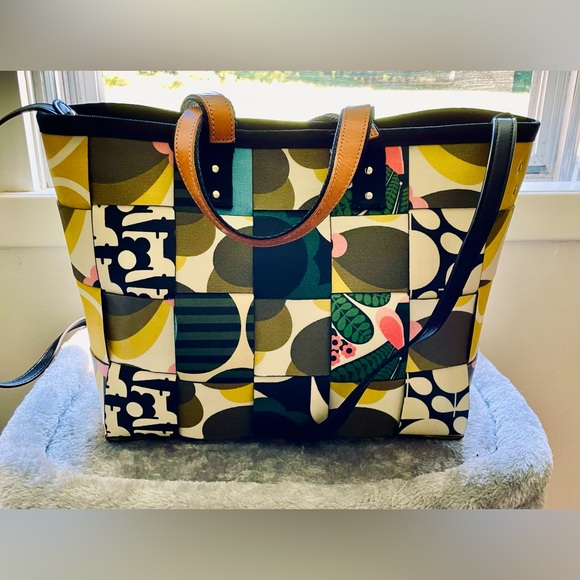 ORLA KIELY Woven Basket Weave Tote in Multicolor with Shoulder/Crossbody Strap!! - Picture 1 of 7